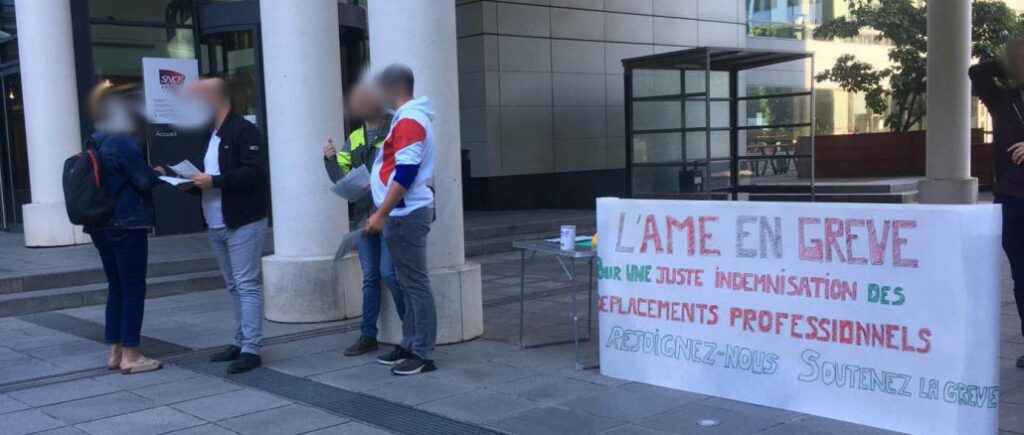 Piquet de grève pour la juste indemnisation des agent.es de l'agence mesures et essais partant en déplacement.